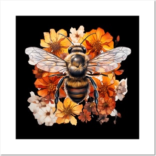 Honeybee, colorful, floral, Illustration Posters and Art